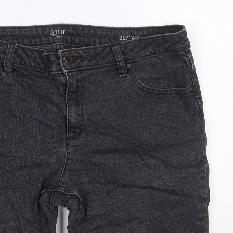 ANA Women’s Black Denim Bermuda Shorts UK 14 Petite 32in Waist Cuffed