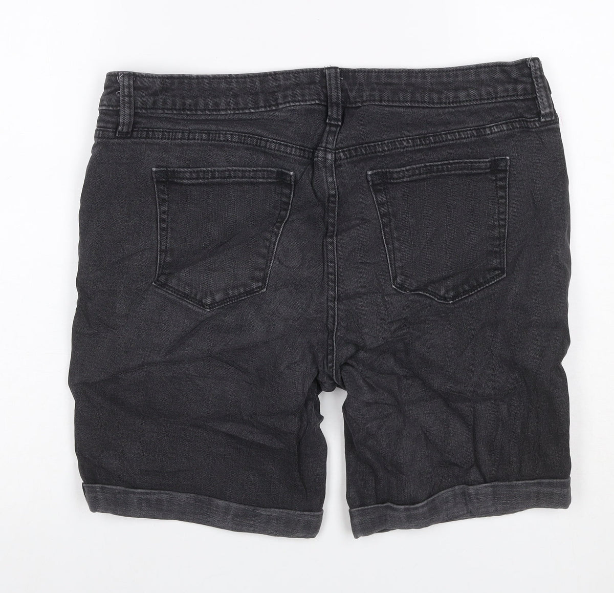 ANA Women’s Black Denim Bermuda Shorts UK 14 Petite 32in Waist Cuffed