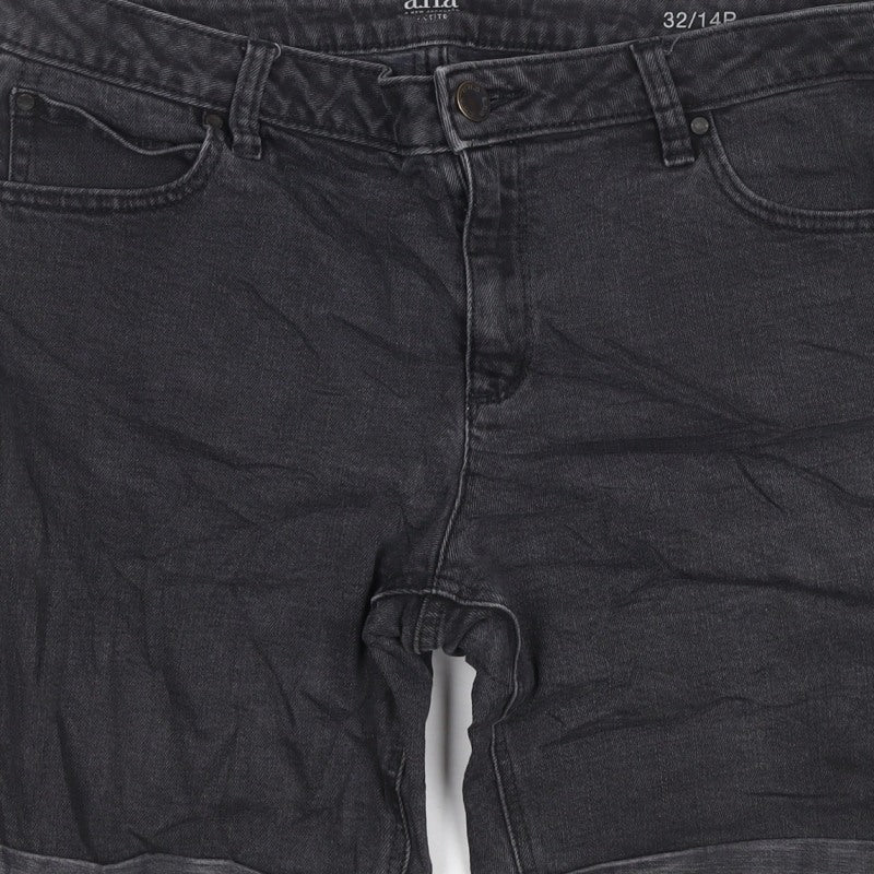 ANA Women’s Black Denim Bermuda Shorts UK 14 Petite 32in Waist Cuffed