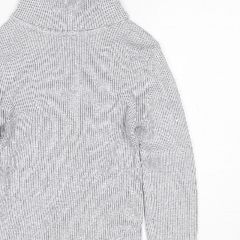Stradivarius Women Grey UK 8 Rib Knit Roll Neck Slim Jumper