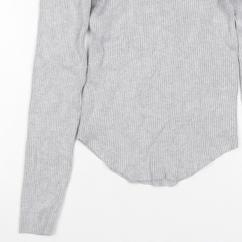 Stradivarius Women Grey UK 8 Rib Knit Roll Neck Slim Jumper