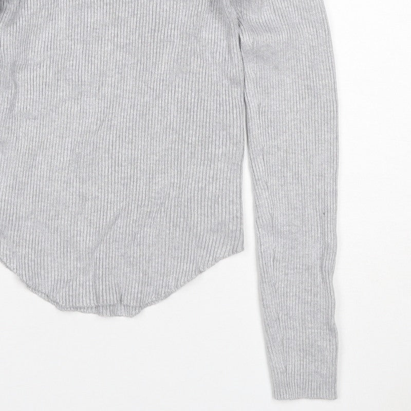 Stradivarius Women Grey UK 8 Rib Knit Roll Neck Slim Jumper