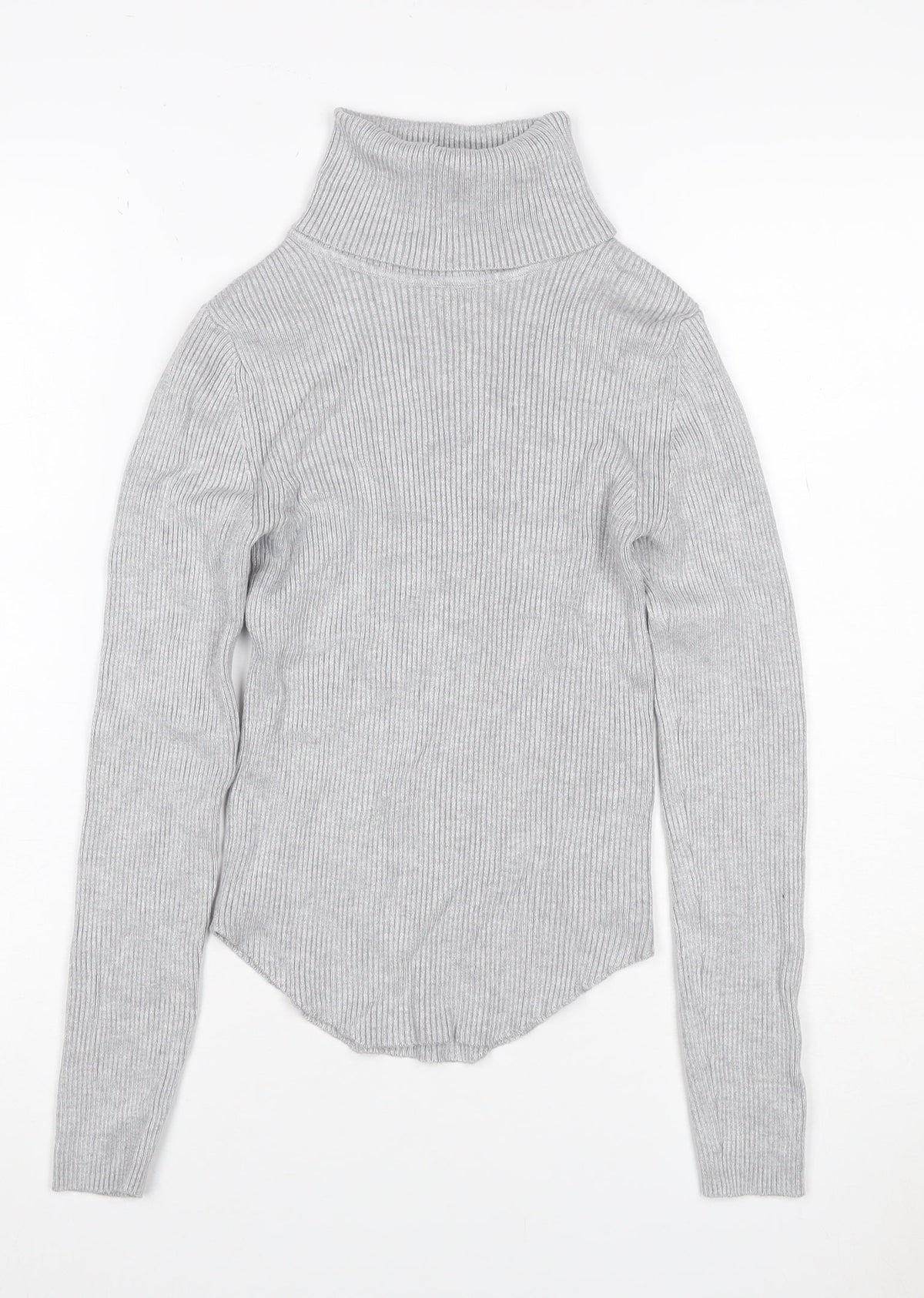 Stradivarius Women Grey UK 8 Rib Knit Roll Neck Slim Jumper