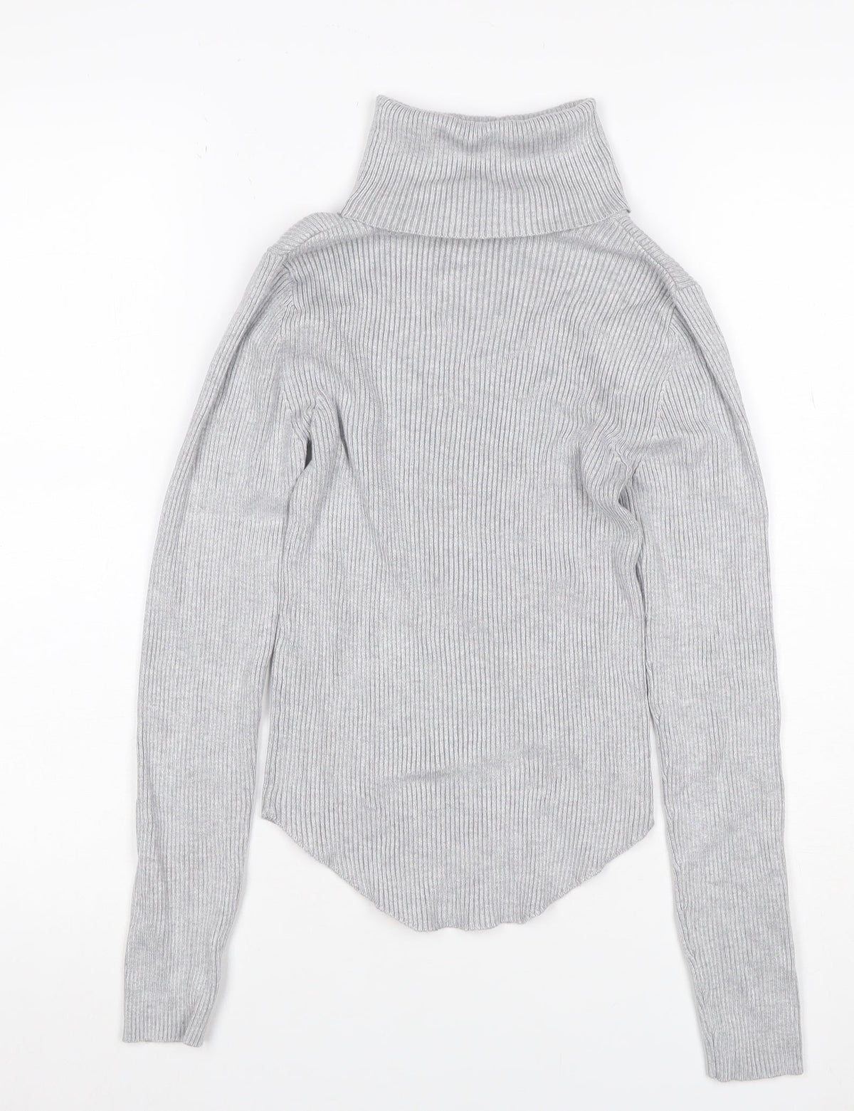 Stradivarius Women Grey UK 8 Rib Knit Roll Neck Slim Jumper