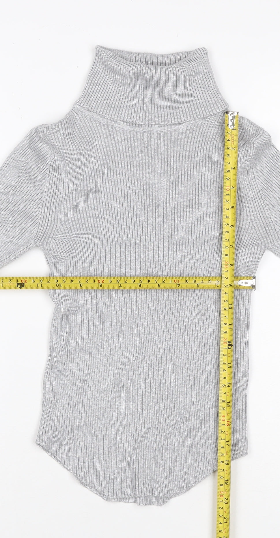 Stradivarius Women Grey UK 8 Rib Knit Roll Neck Slim Jumper
