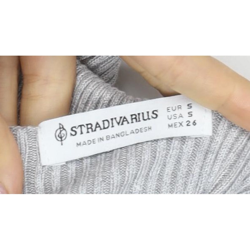 Stradivarius Women Grey UK 8 Rib Knit Roll Neck Slim Jumper