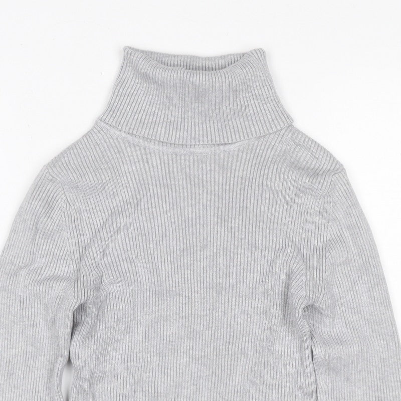 Stradivarius Women Grey UK 8 Rib Knit Roll Neck Slim Jumper