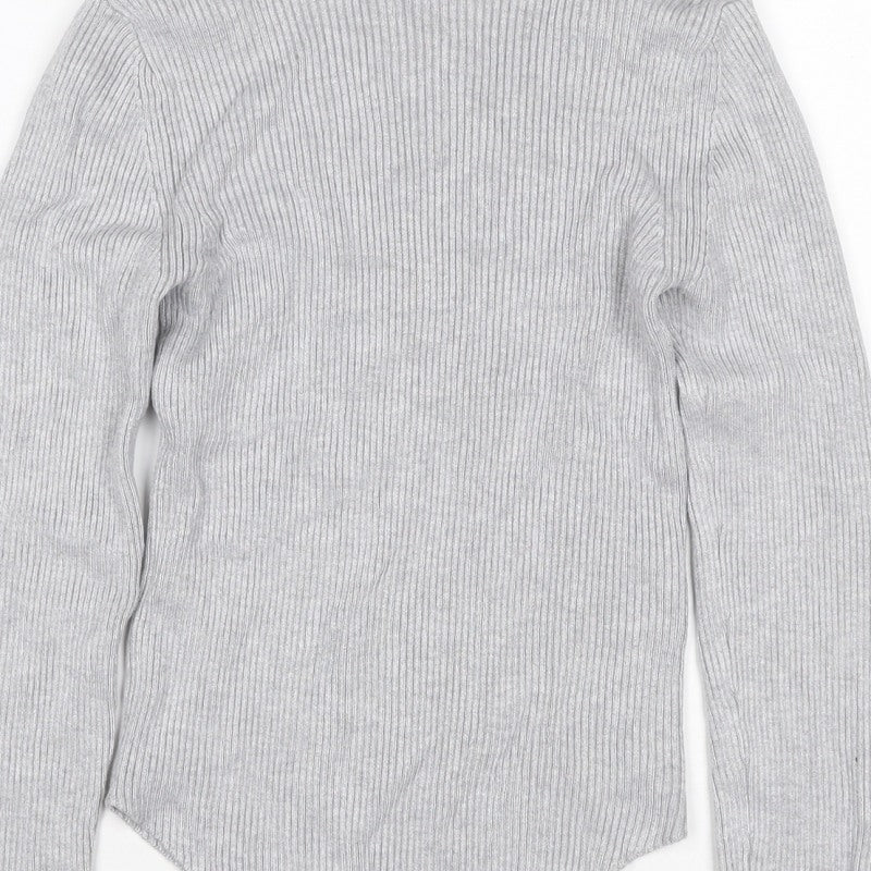 Stradivarius Women Grey UK 8 Rib Knit Roll Neck Slim Jumper