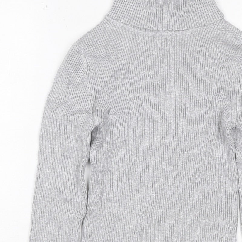 Stradivarius Women Grey UK 8 Rib Knit Roll Neck Slim Jumper