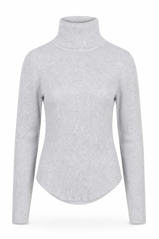 Stradivarius Women Grey UK 8 Rib Knit Roll Neck Slim Jumper