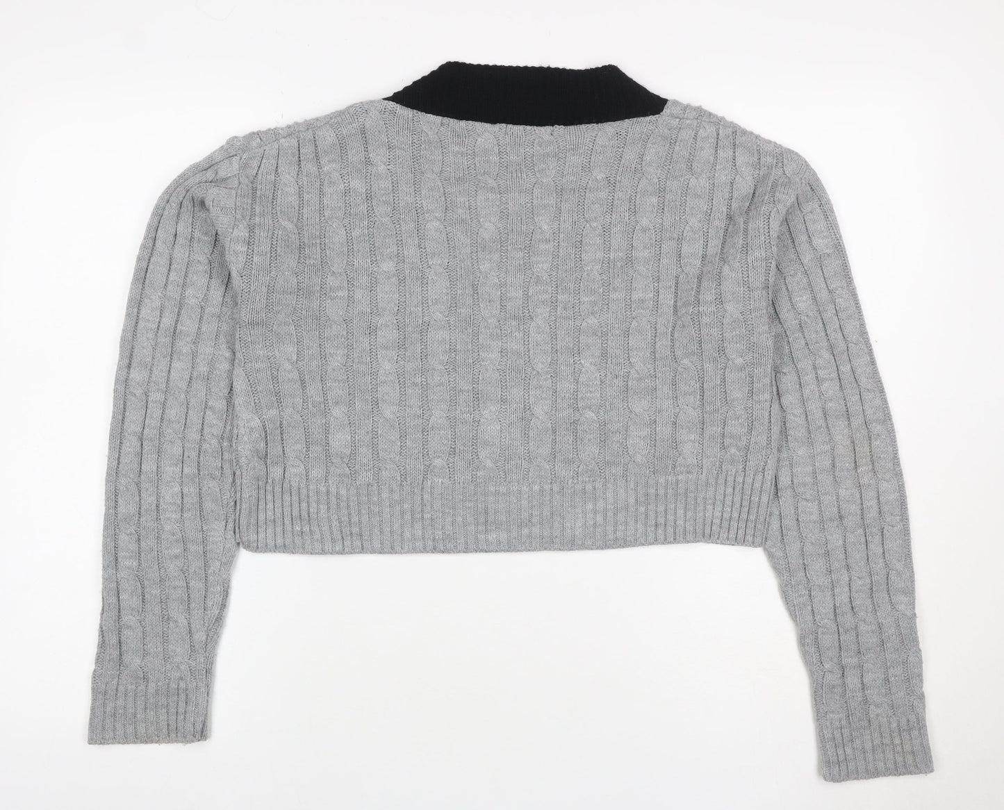 PrettyLittleThing Women’s Grey S Cable Knit V-Neck Cropped Jumper