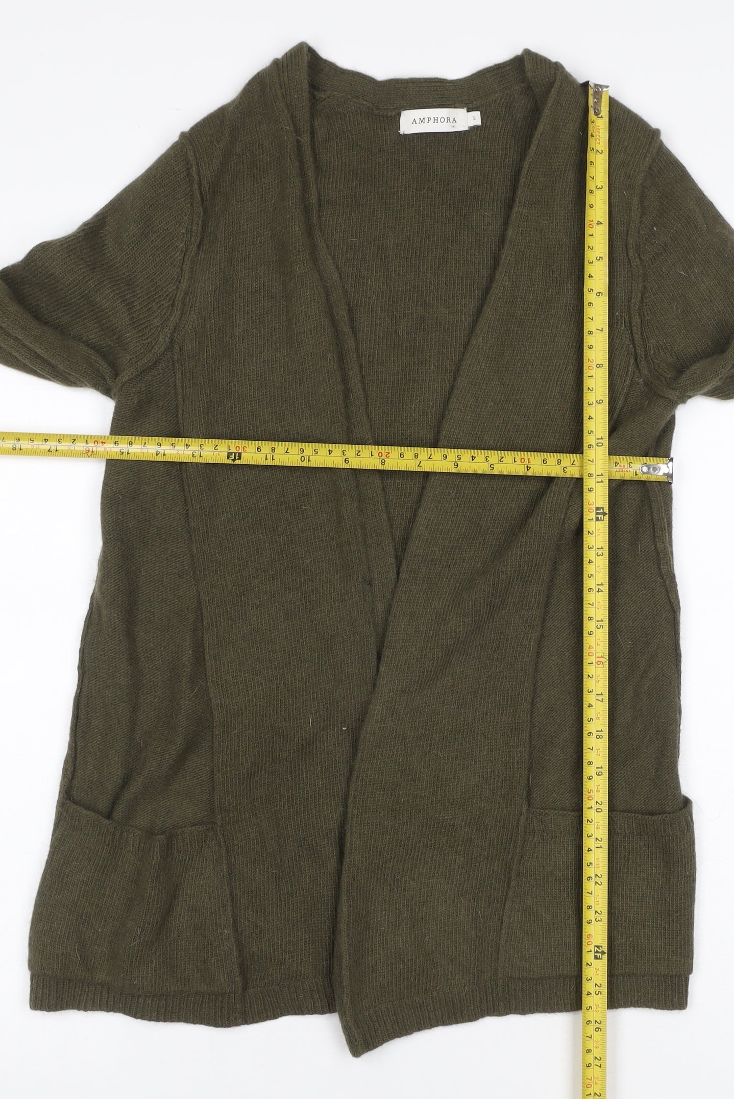 Amphora Women’s Green Angora Blend Open V-Neck Cardigan Size L