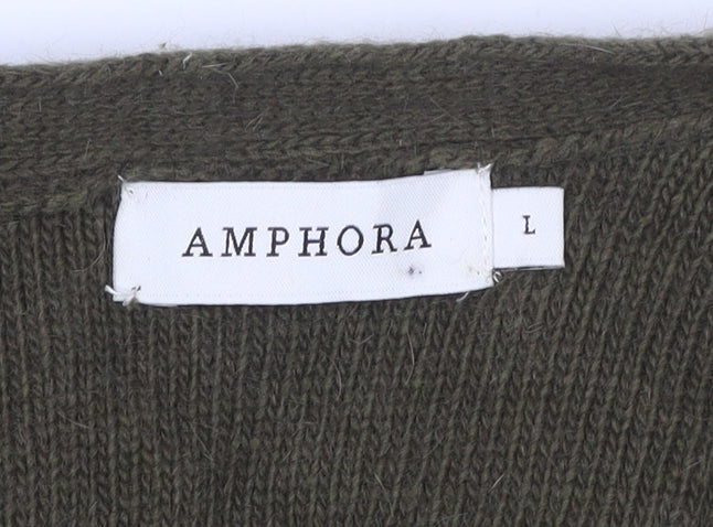Amphora Women’s Green Angora Blend Open V-Neck Cardigan Size L