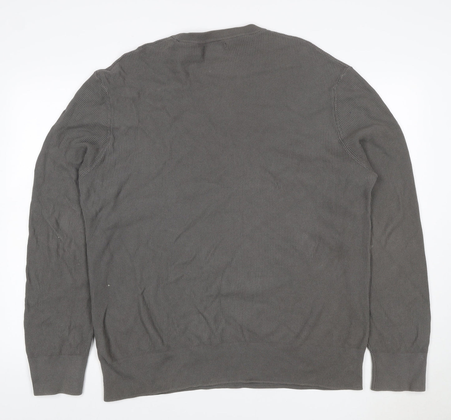 Zara Men Grey XL Cotton Crew Neck Fine Knit Pullover Jumper