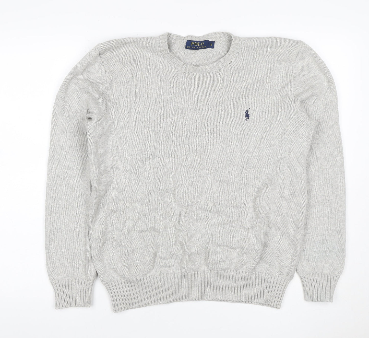 Polo Ralph Lauren Men's Grey Small Cotton Logo Crew Neck Jumper