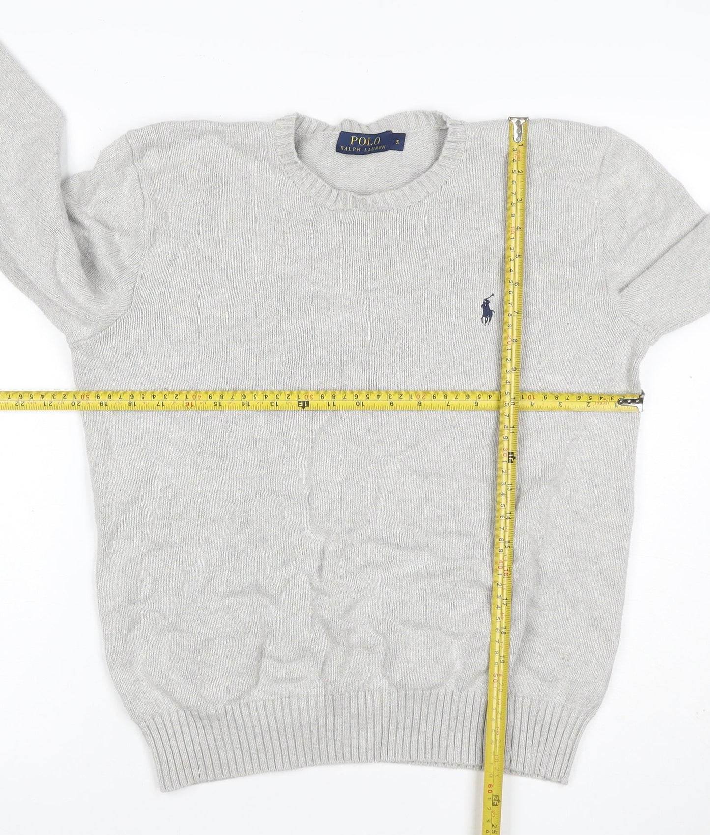 Polo Ralph Lauren Men's Grey Small Cotton Logo Crew Neck Jumper