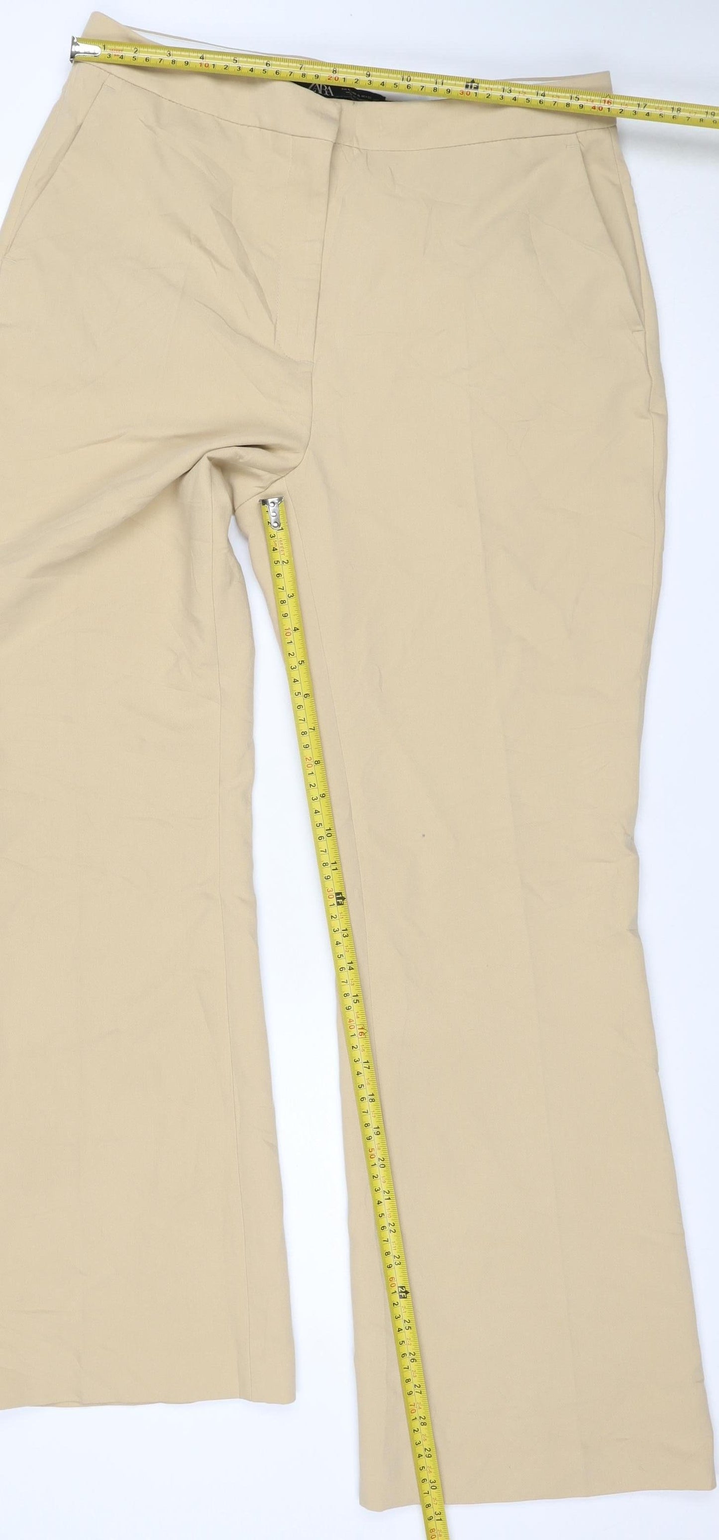 Zara Women Beige XL Wide Leg Tailored Trousers Stretch Pockets