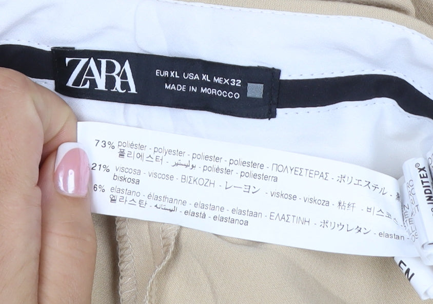 Zara Women Beige XL Wide Leg Tailored Trousers Stretch Pockets