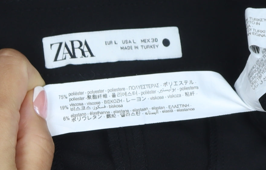 Zara Women Black L Tailored Capri Cropped Stretch Trousers