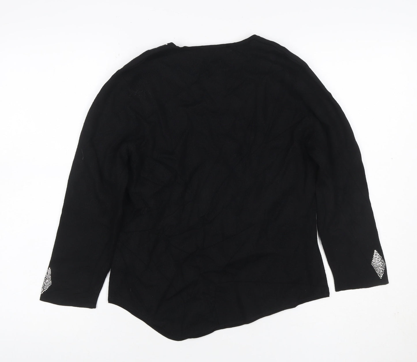 Sopian Women Black S/M Rhinestone Geometric Long Sleeve Pullover Jumper