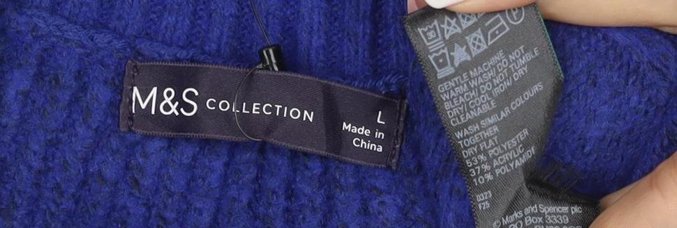 Marks and Spencer Women Blue L Cable Knit V-Neck Sleeveless Jumper Vest