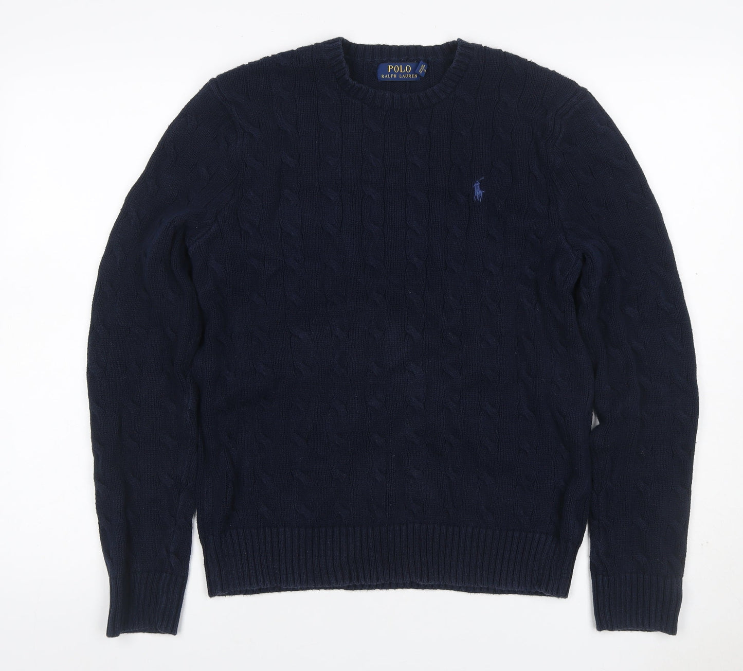 Polo Ralph Lauren Men’s Blue M Cable Knit Cotton Crew Neck Jumper
