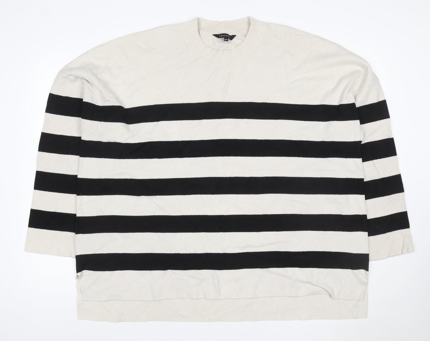 Peacocks Women’s Ivory Black Striped Mock Neck Knit Jumper 2XL