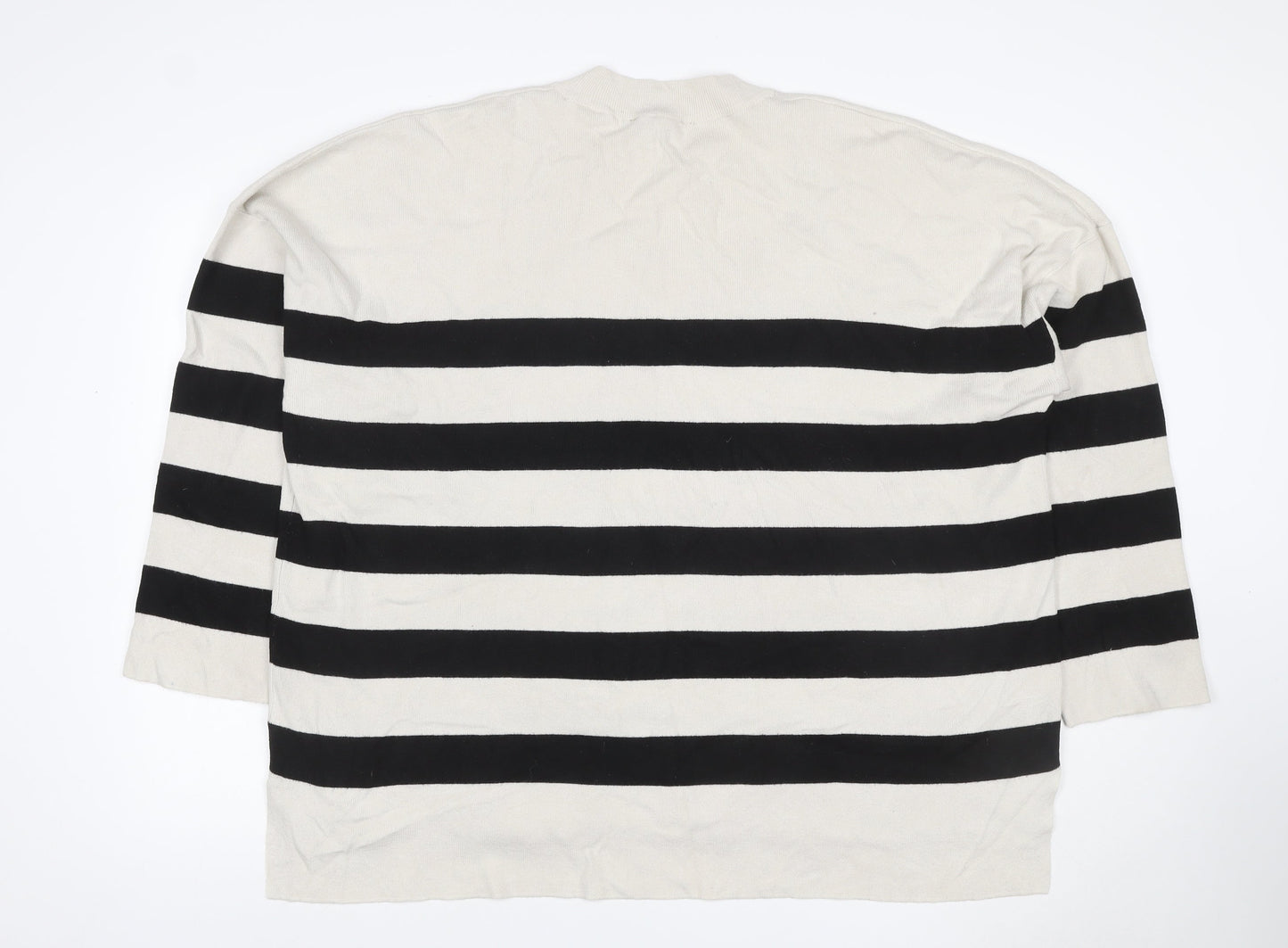 Peacocks Women’s Ivory Black Striped Mock Neck Knit Jumper 2XL