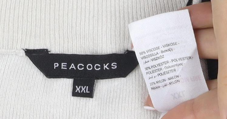 Peacocks Women’s Ivory Black Striped Mock Neck Knit Jumper 2XL