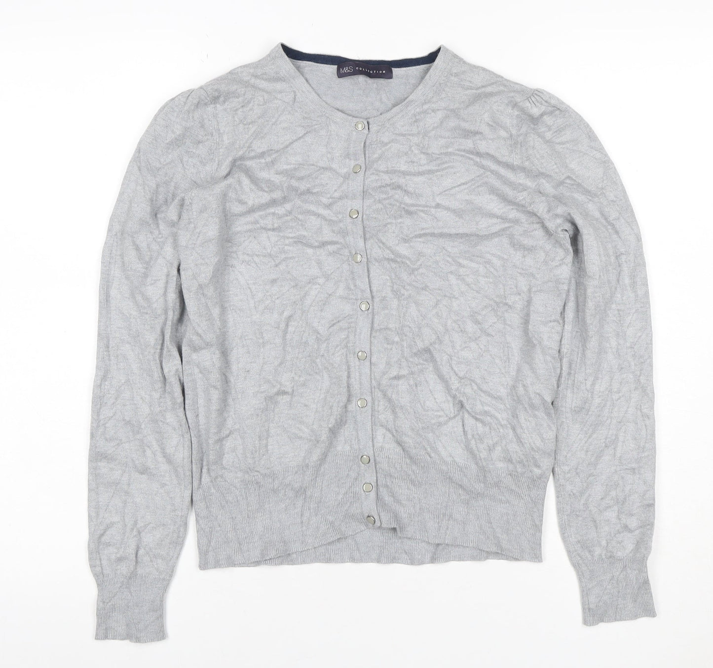 Marks and Spencer Women Grey UK 14 Button Knit Puff Sleeve Cardigan