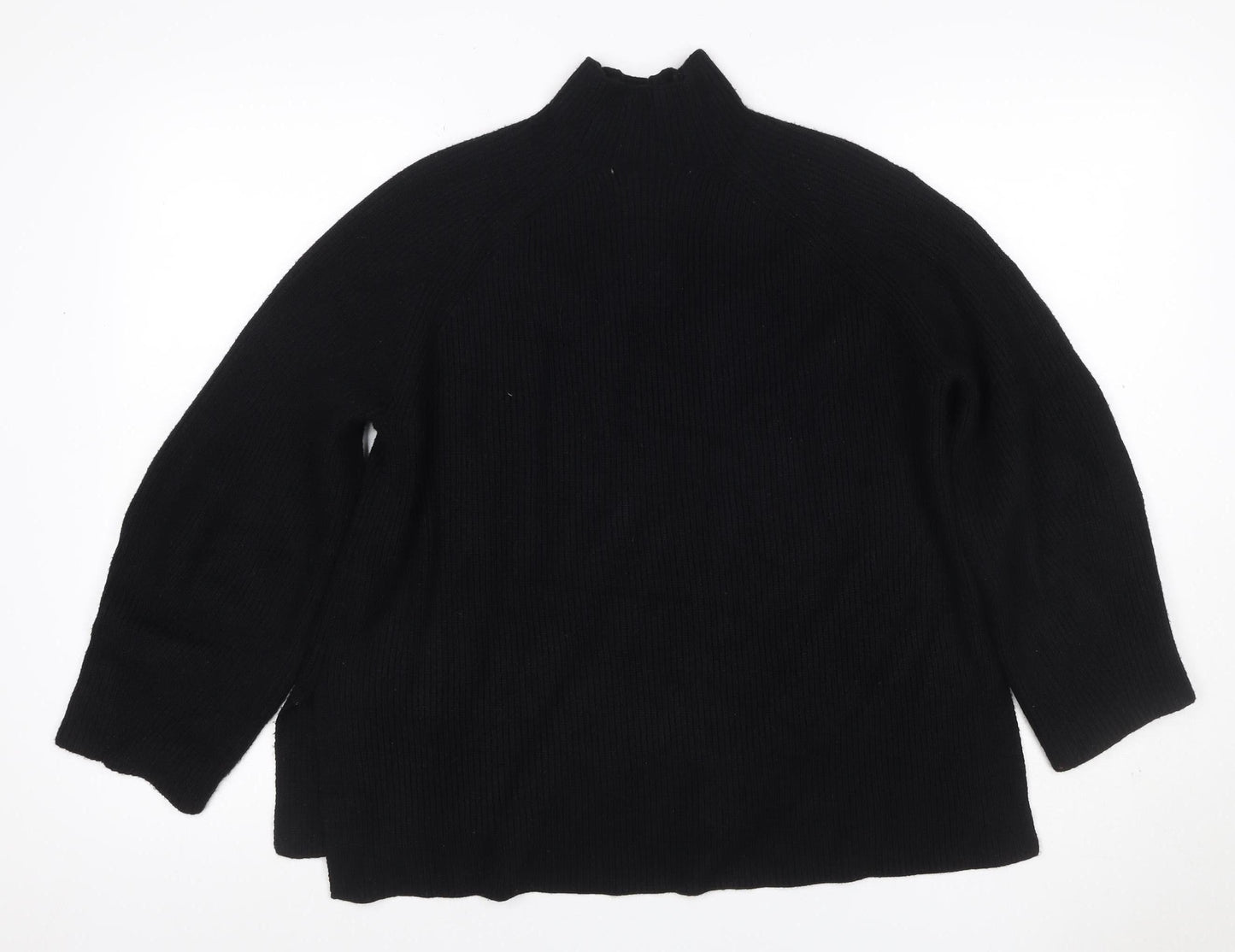 Zara Women Black S Ribbed Mock Neck Knit Jumper Raglan Long Sleeve
