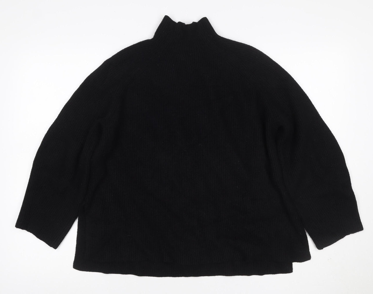 Zara Women Black S Ribbed Mock Neck Knit Jumper Raglan Long Sleeve