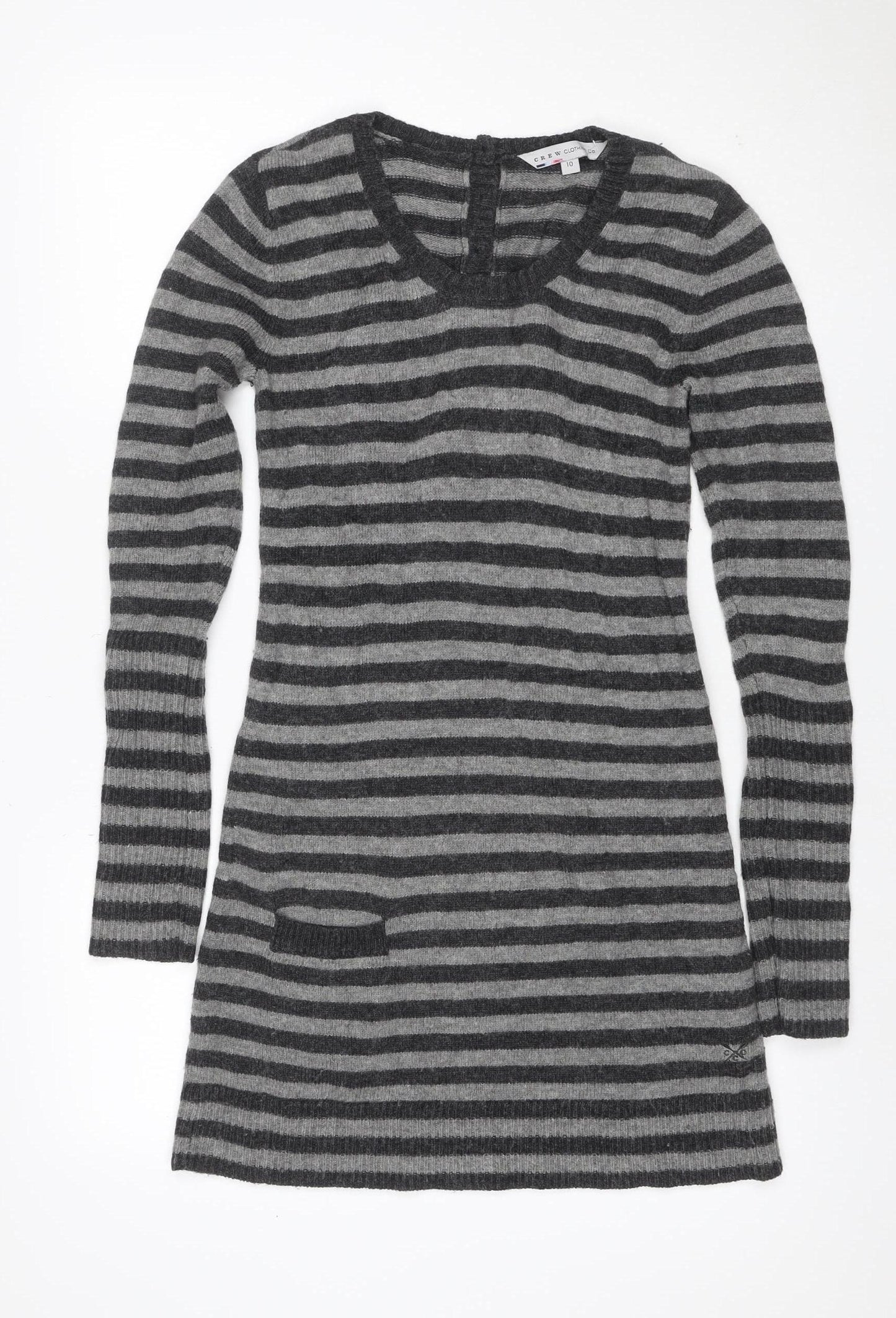 Crew Clothing Co. Women Grey Stripe Size 10 Cowl Neck Jumper Dress