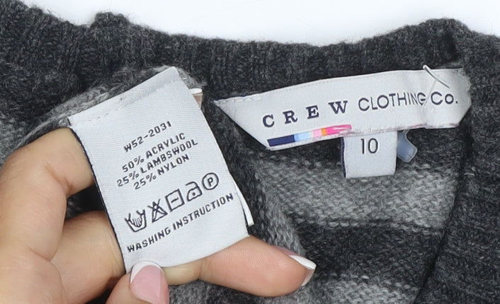Crew Clothing Co. Women Grey Stripe Size 10 Cowl Neck Jumper Dress