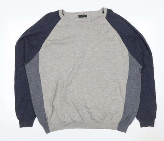 Jasper Conran Men’s Grey & Blue Cotton Knit Pullover Jumper 2XL