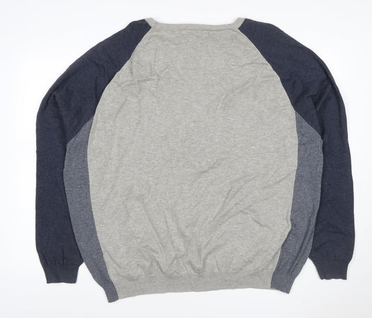 Jasper Conran Men’s Grey & Blue Cotton Knit Pullover Jumper 2XL