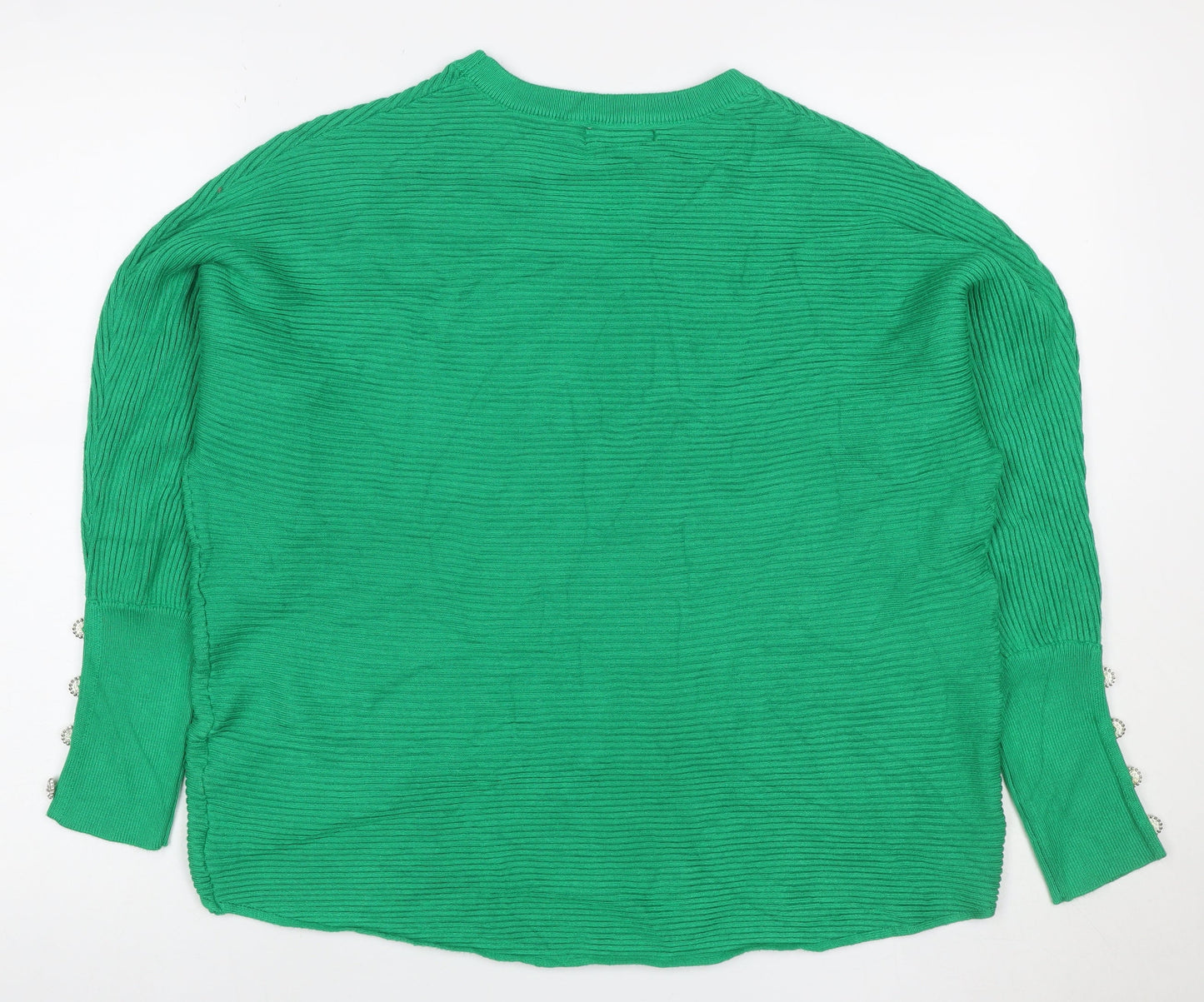 Quiz Women’s Green M Ribbed Knit Balloon Sleeve Jewel Button Jumper