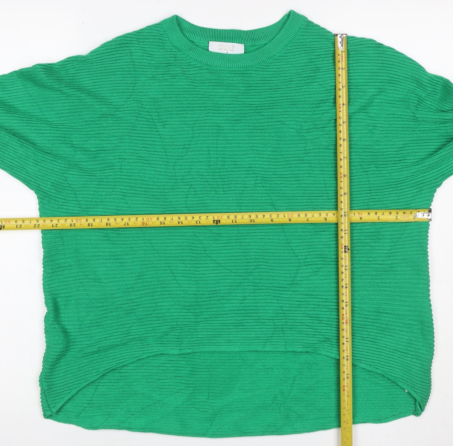 Quiz Women’s Green M Ribbed Knit Balloon Sleeve Jewel Button Jumper