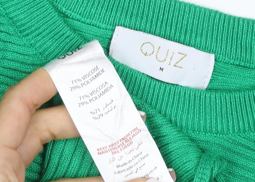 Quiz Women’s Green M Ribbed Knit Balloon Sleeve Jewel Button Jumper