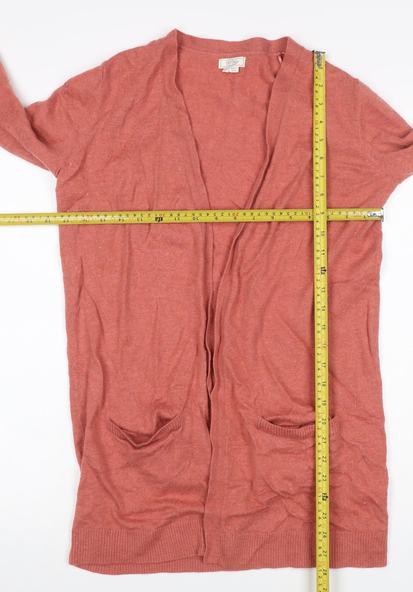 Fat Face Women Pink Wool Cashmere Open Cardigan UK 10 Long Sleeve