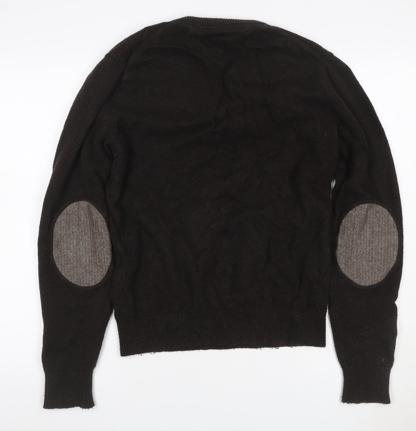 Tommy Hilfiger Men’s Black L V-Neck Cotton Blend Elbow Patch Jumper