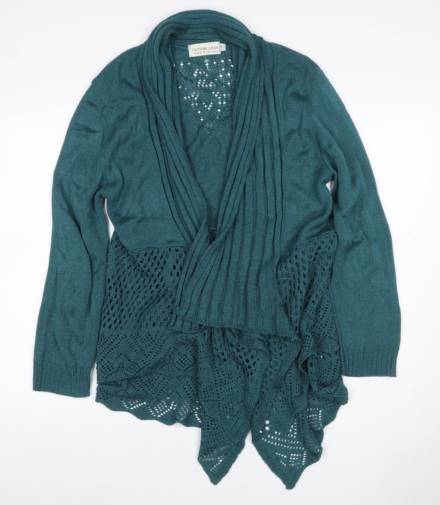 Future Lady Women Green XL Open Knit Crochet Waterfall Cardigan
