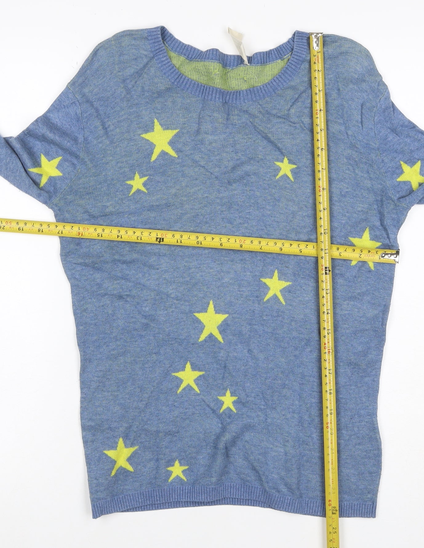 Hush Women’s Blue Yellow Star Knit Pullover Jumper Size S