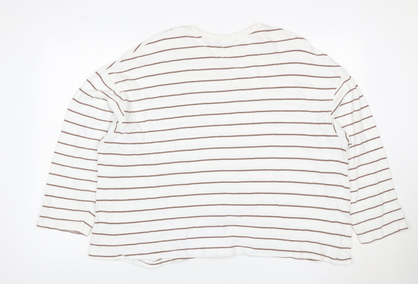 Dunnes Women White Brown Striped Cotton Crew Neck Jumper XL