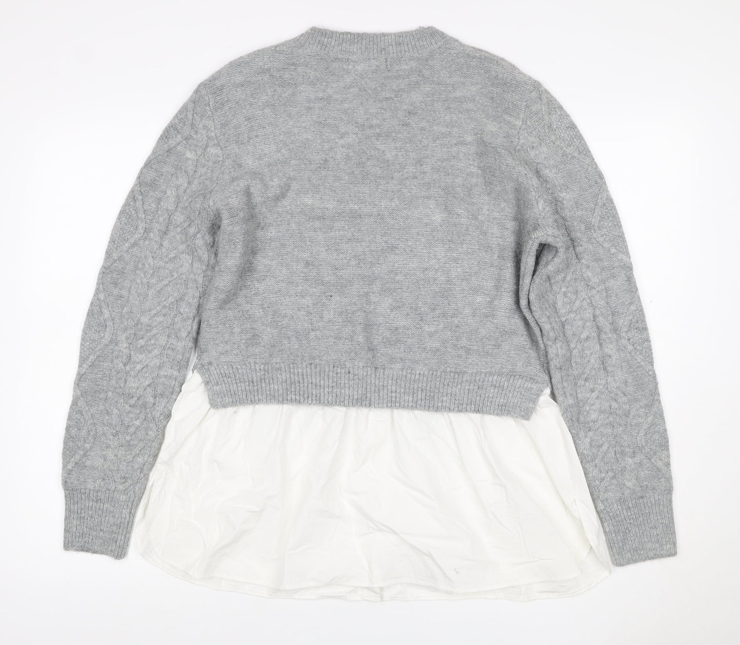 New Look Women Grey White UK 14 Cable Knit Layered Hem Jumper