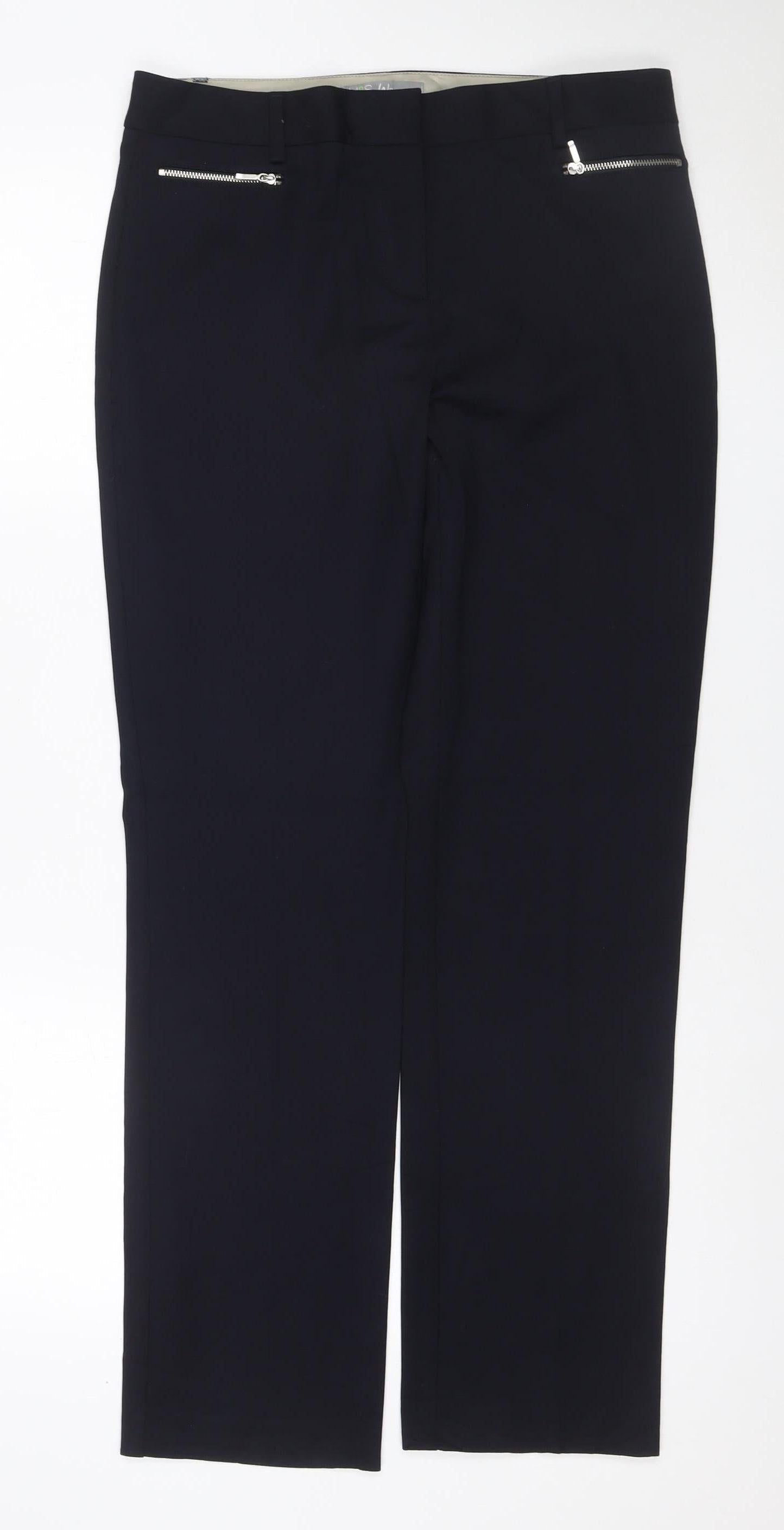 Marks & Spencer Women’s Navy Size 12 Straight Leg Zip Pocket Trousers