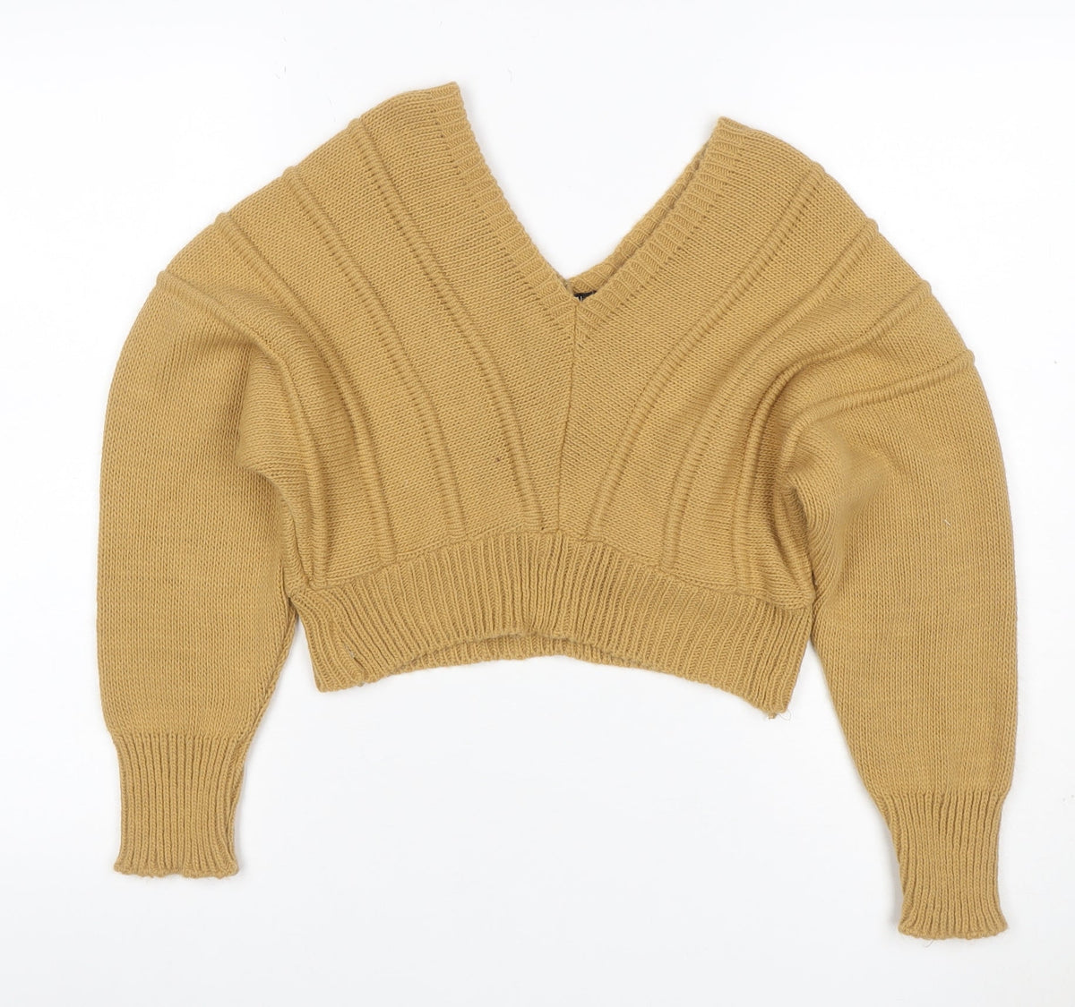 Nasty Gal Women Yellow S Chunky Knit V-Neck Cropped Pullover Jumper