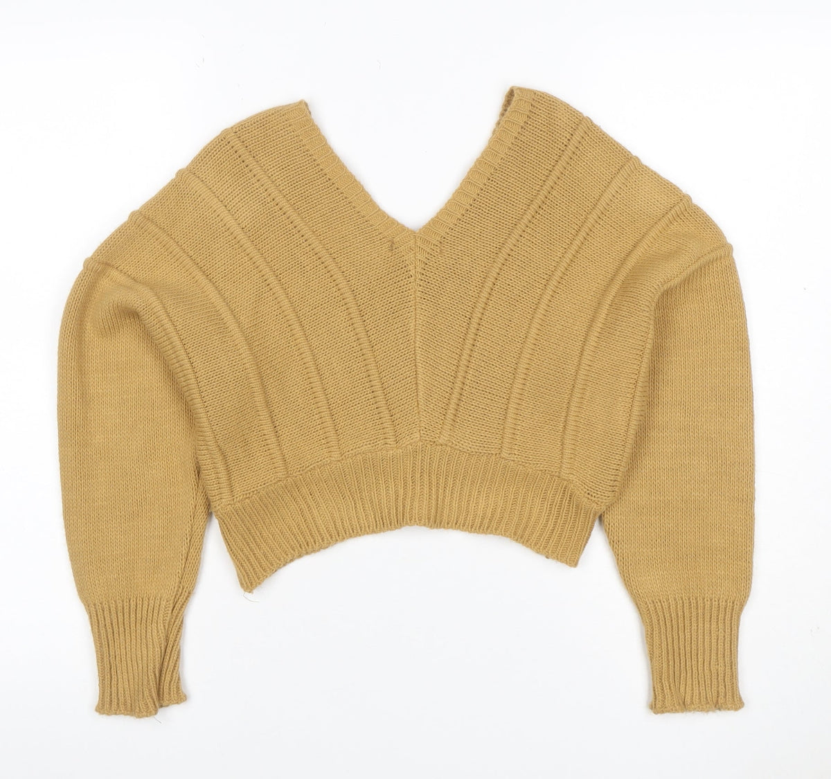 Nasty Gal Women Yellow S Chunky Knit V-Neck Cropped Pullover Jumper