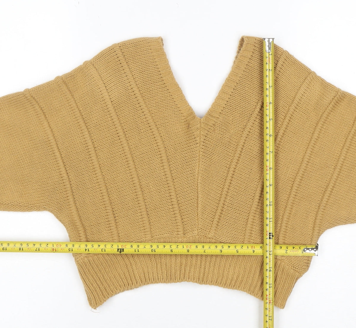 Nasty Gal Women Yellow S Chunky Knit V-Neck Cropped Pullover Jumper