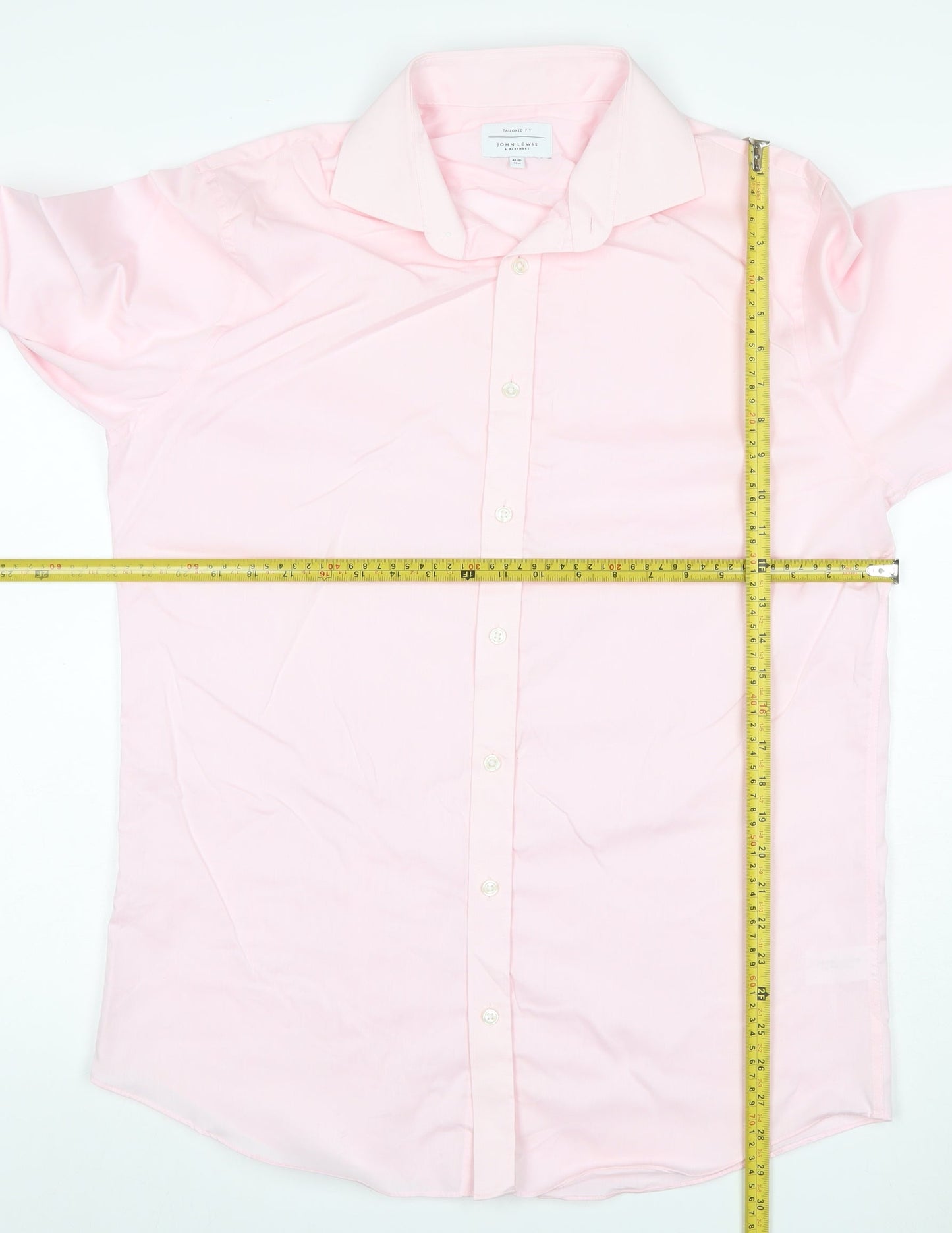 John Lewis Men Pink 16in Tailored Fit Cotton Long Sleeve Formal Shirt